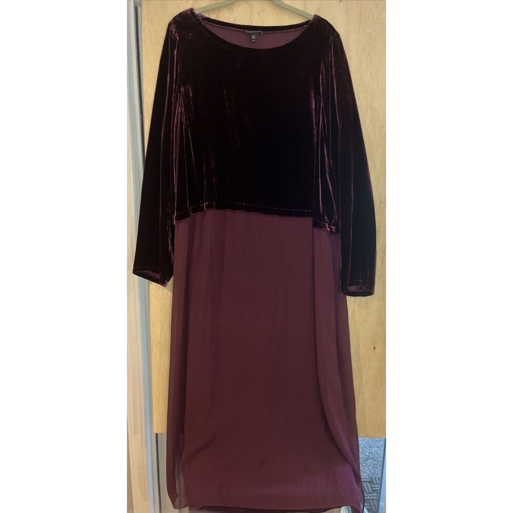 EILEEN FISHER RAISINETTE SILK RAYON VELVET 2PCS DUSTER DRESS W/SLIP size Large - Picture 2 of 6